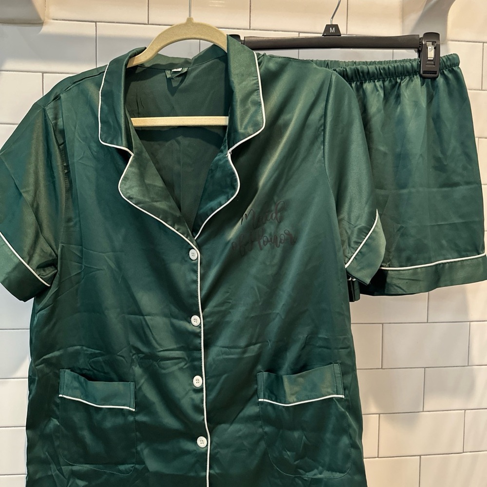 Emerald Green Satin Pajama Set